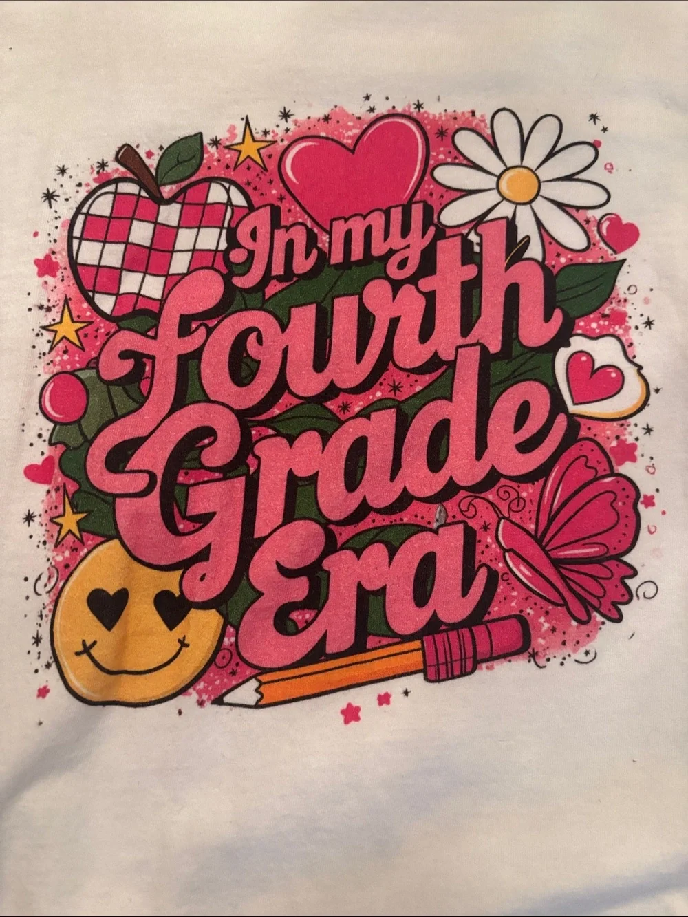 Girls' White Short Sleeve Tee - Pink 
